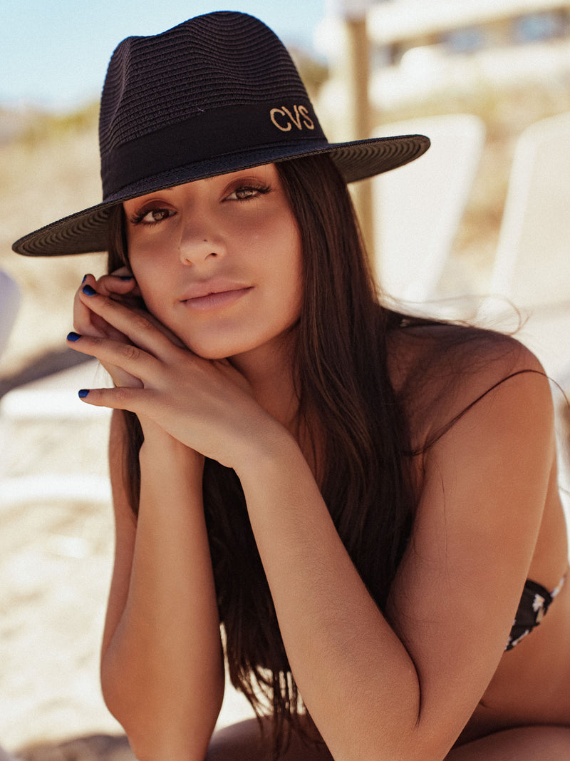 Straw Hat Deluxe Black With Black Strap