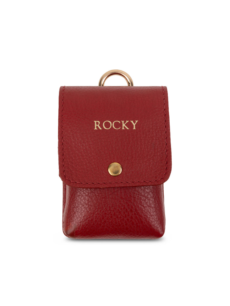 Porte-sacs à crottes en cuir rouge