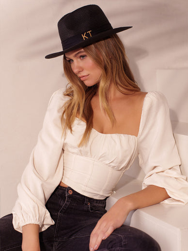 Straw Hat Deluxe Black With Black Strap