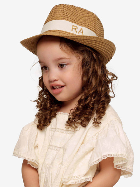 Straw Hat Deluxe Kids Brown With White Strap