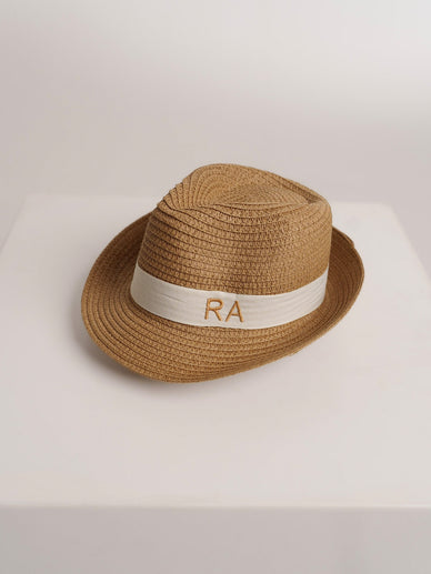 Straw Hat Deluxe Kids Brown With White Strap