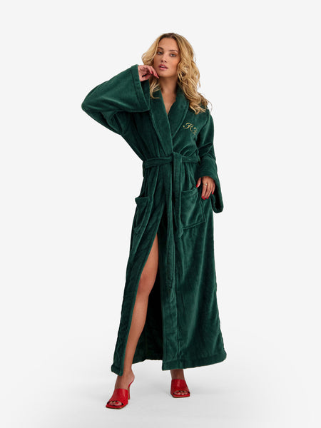 Women's Dressing Gown Forest Green Black Cotton Velvet | Baturina Homewear