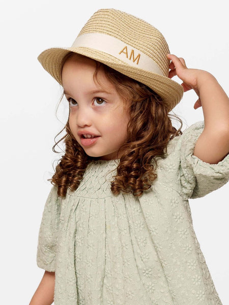 Straw Hat Deluxe Kids Cream With White Strap
