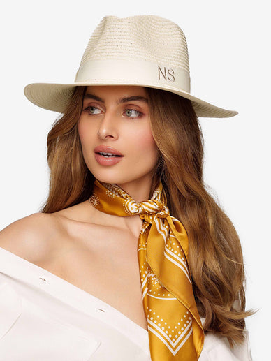 Straw Hat Deluxe Creme With White Strap